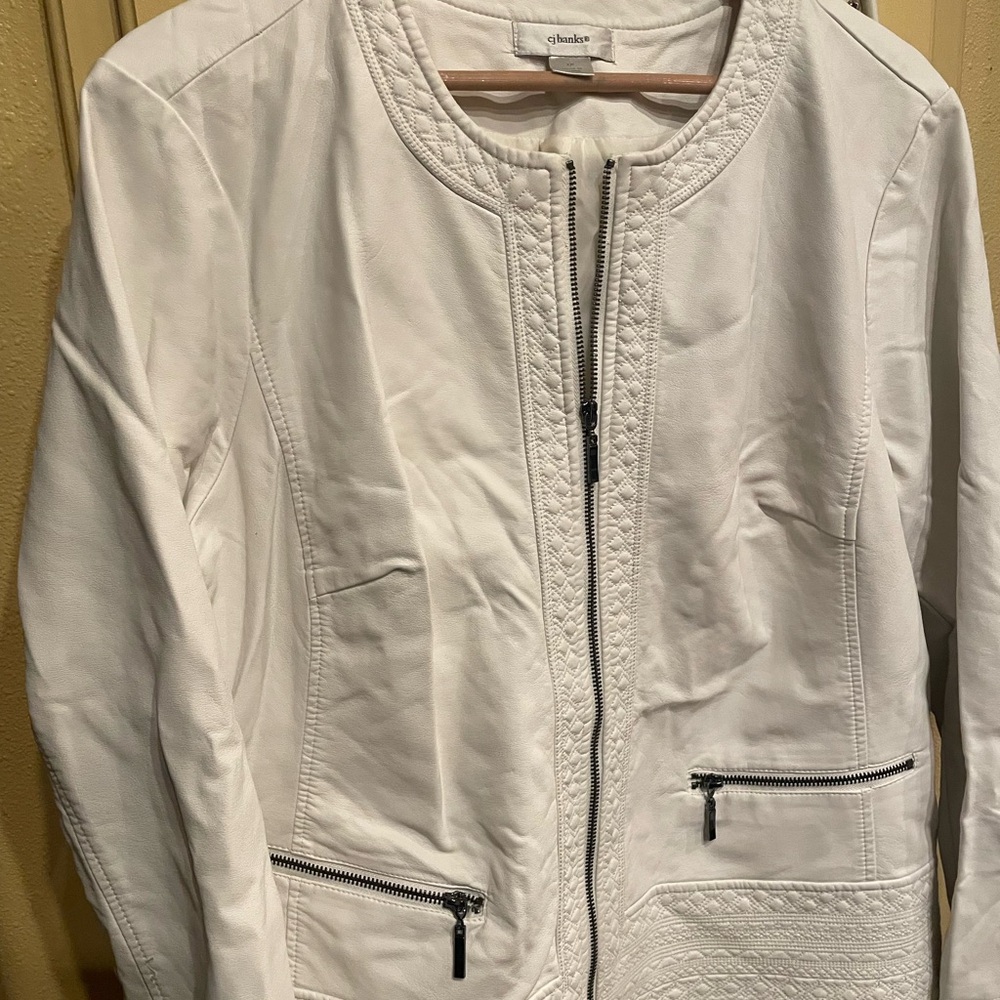 CJ Banks Elegant White faux Leather Jacket